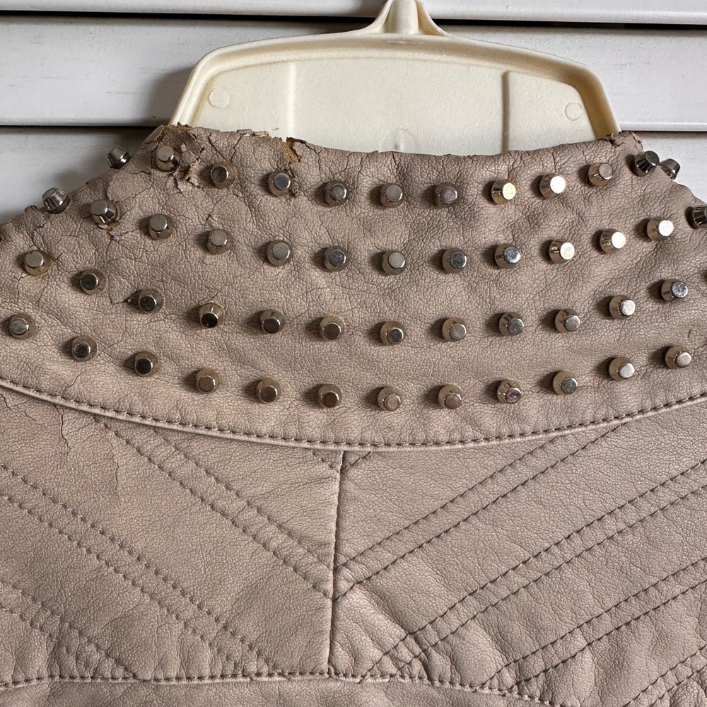 Express Tan Studded Leather Jacket - Picture 9 of 10